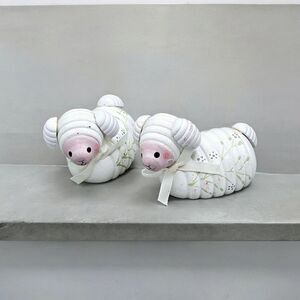 Vintage Easter Lamp Decor CMC 1984 Wooden Pair Hand Pained Green Lavender Flower